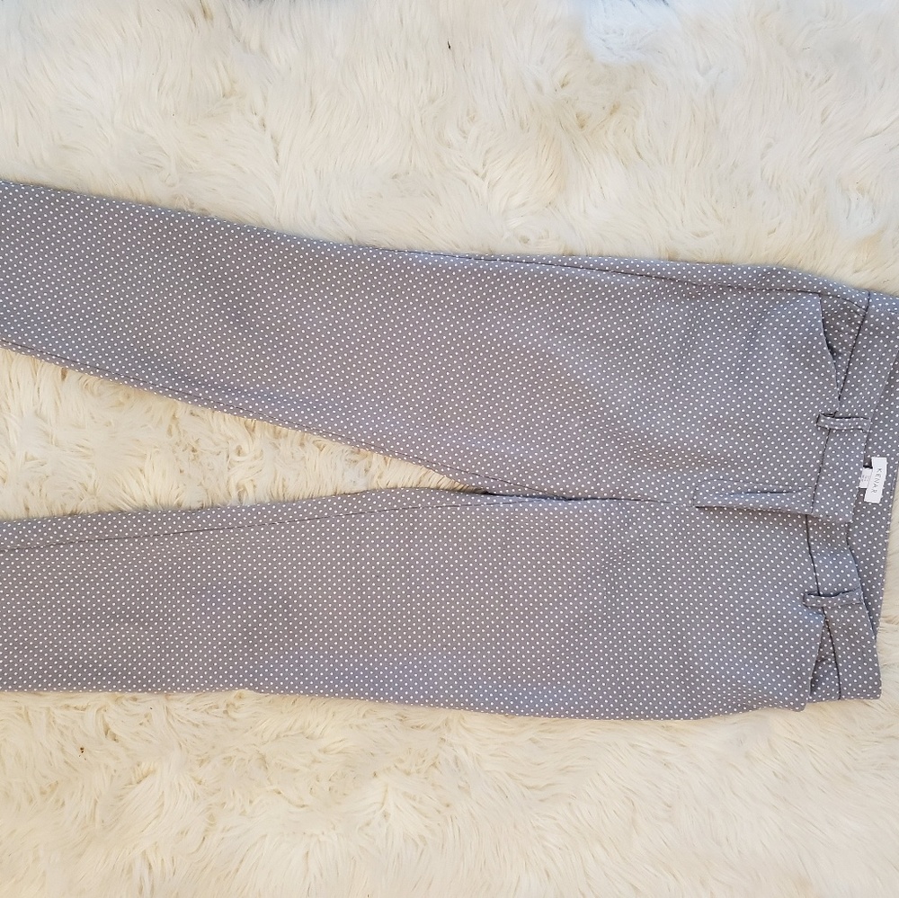 Gray and white polka dot dress pants